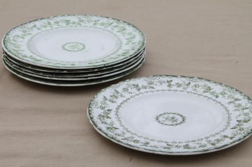 antique Torby green transferware china plates, EnglishStaffordshire circa 1901-10