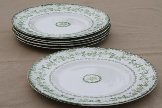 antique Torby green transferware china plates, EnglishStaffordshire circa 1901-10
