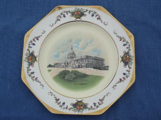 antique US Capitol souvenir plate, old Johnson Bros Pareek china