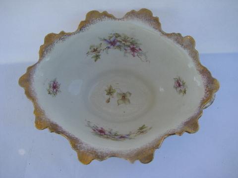 antique Victorian console bowl, flowers & gold, old Germany or Austria china