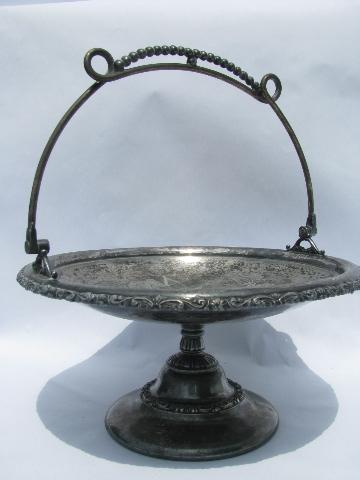 antique Victorian vintage bright cut silver plate stand, basket shape