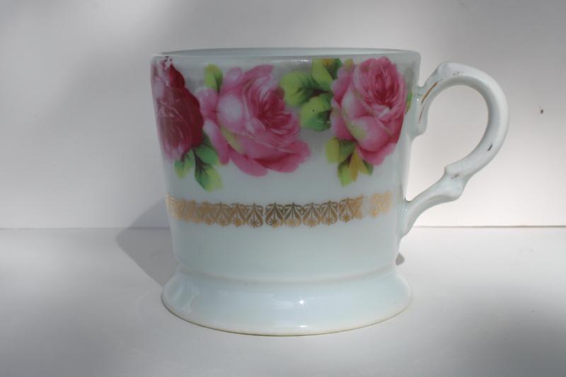 antique Victorian vintage shaving mug, Bavaria pink roses china cup