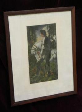 antique Victorian vintage signed&framed print Sir Galahad/George Watts