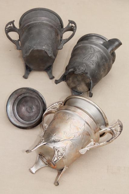 antique Victorian vintage silver collection of cups & trophy shape urns in bright cut silverplate