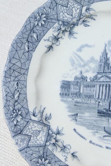 antique Wedgwood china plate, souvenir scene World's Fair Chicago Columbian Exposition 1890s