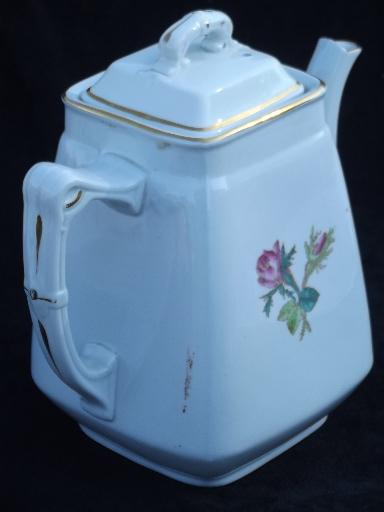 antique Wedgwood moss rose ironstone china tea set, teapot, cream pitcher, sugar