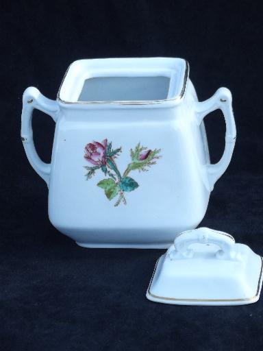 antique Wedgwood moss rose ironstone china tea set, teapot, cream pitcher, sugar