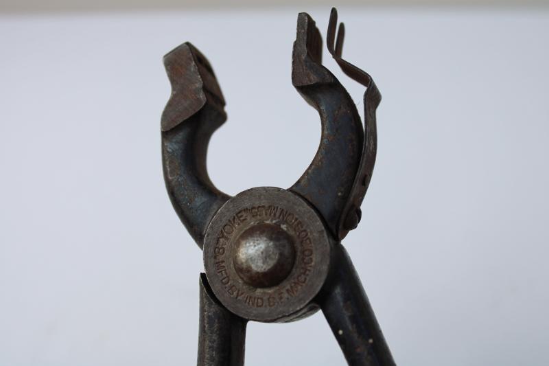 antique Yoke pliers leather belt lacing tool, early tractor driven farm equipment