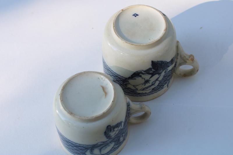 antique aesthetic vintage flow blue transferware china mugs, large & small cups