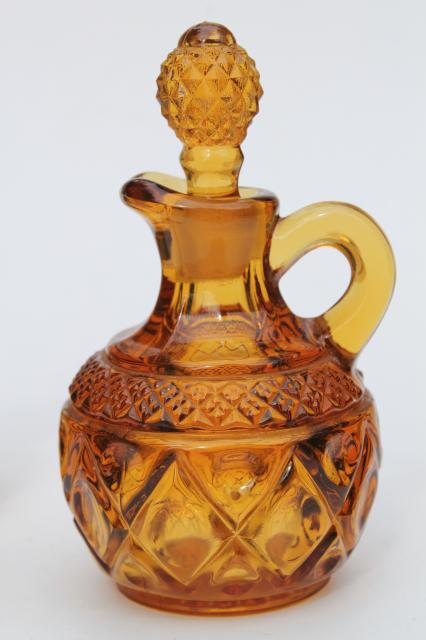 antique amber glass cruets, EAPG vintage blown pressed pattern glass pitchers