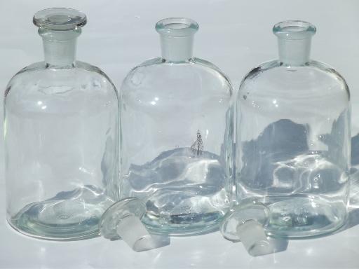 antique apothecary bottles, glass stoppered pharmacy bottle collection