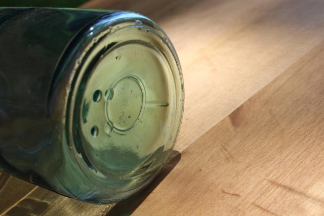 antique aqua blue glass canning jar, one quart Ball Mason 3L embossed lettering