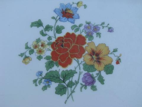 antique art deco floral cake plate, old luster painted china Germany