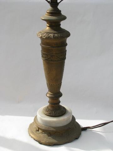 antique art nouveau vintage early electric table or desk lamp, cast metal / marble