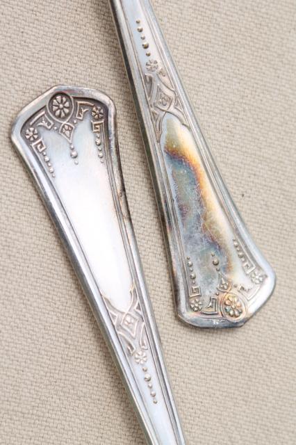 antique art nouveau vintage silverplate tea spoons, plated w/ pure silver