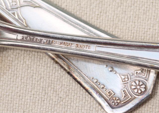antique art nouveau vintage silverplate tea spoons, plated w/ pure silver