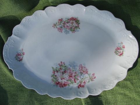 antique azalea lily floral china covered bowl and plate, vintage Germany?