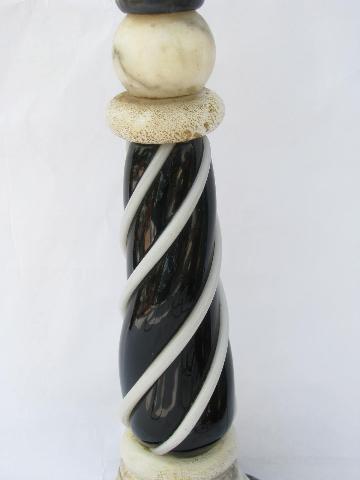 antique black & white Italian marble Murano glass lamp, vintage Italy