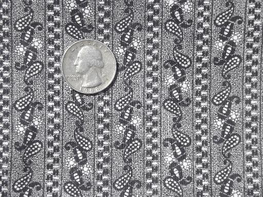 antique black & white calico print cotton fabric, early 1900s vintage material