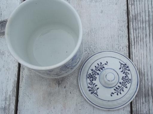 antique blue and white china pantry jar canister for Oatmeal, vintage Germany