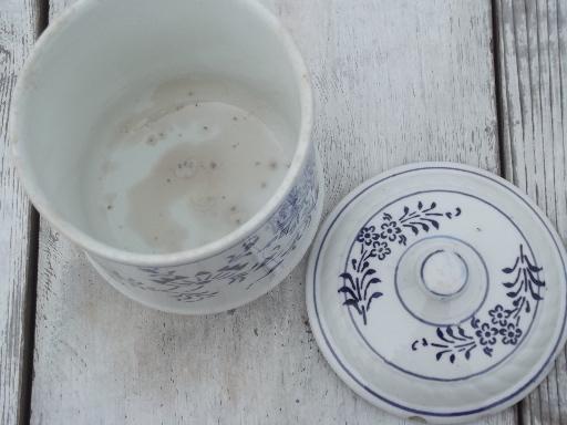 antique blue and white china pantry jar canister for Prunes, vintage Germany