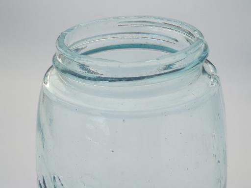 antique blue glass mason jar, old zinc lid canning jar w/ 1858 patent date