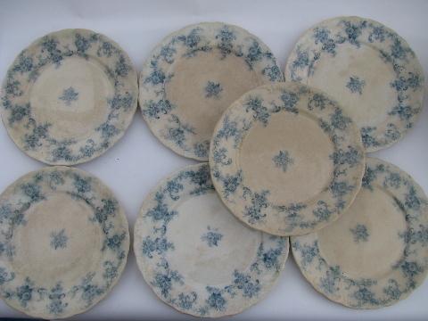 antique blue transferware plates, Elsie pattern, New Wharf Pottery - England