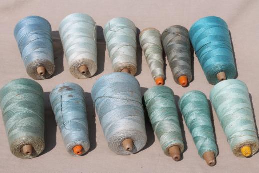antique bottle blue aqua shades primitive grubby old spools of vintage cotton cord thread