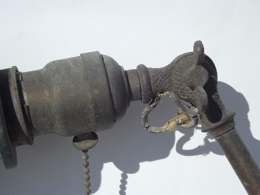 antique brass adjustable work light w/ helmet shade, O C White vintage