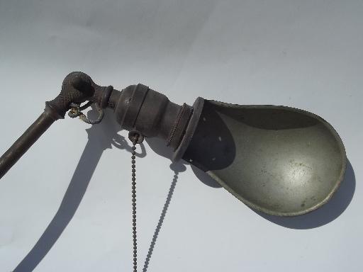 antique brass adjustable work light w/ helmet shade, O C White vintage