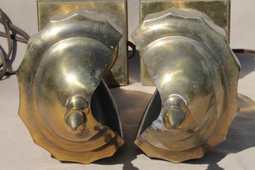 antique brass andiron urn lamps, pair of deco vintage fireplace footlight torchieres