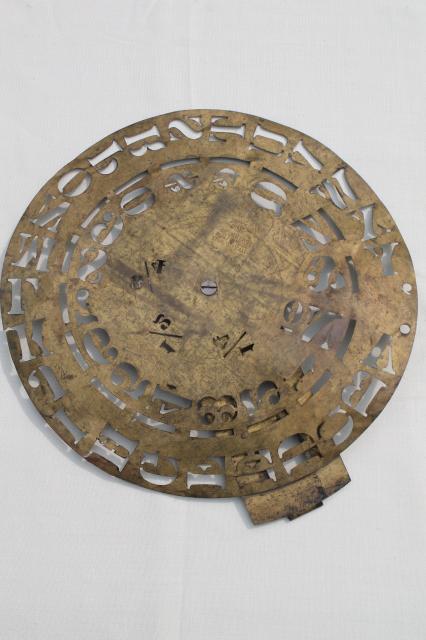 antique brass lettering / numbering clock wheel stencil, sign letter maker w/ 1860s patent dates