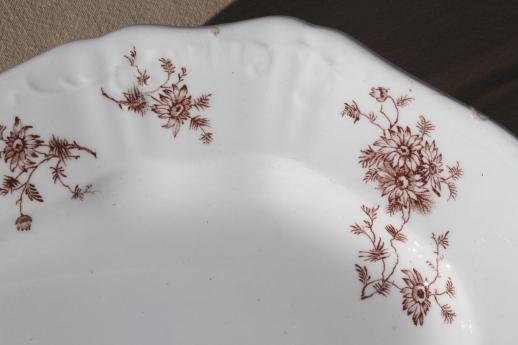 antique brown transferware china platter or tray, English ironstone vintage 1900