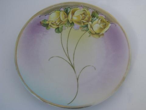 antique cabbage roses china lot, serving bowl, plates, handled servers
