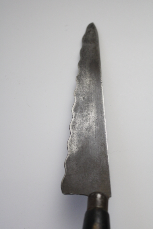 antique carbon steel bread knife, Victorian era advertising vintage kitchenalia