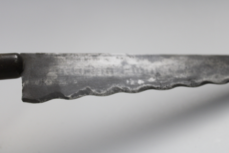 antique carbon steel bread knife, Victorian era advertising vintage kitchenalia
