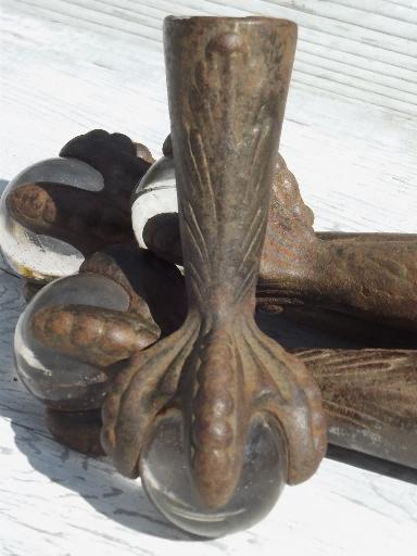 antique cast iron ball & claw foot feet set, Victorian era piano stool feet