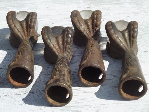 antique cast iron ball & claw foot feet set, Victorian era piano stool feet