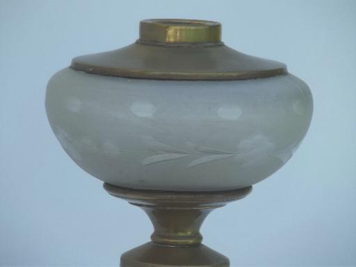 antique castles transferware china lamp base,  old  oil lamp w/ glass font