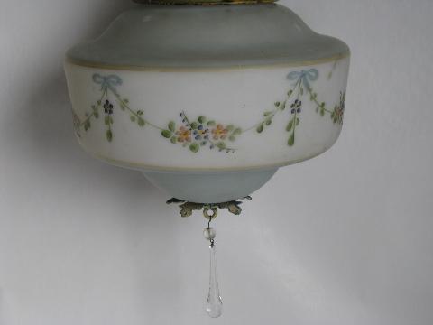antique ceiling fixture light w/ handpainted glass shade, vintage cottage lighting