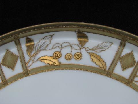 antique china serving plate, vintage Nippon hand-painted gold berries