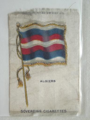 antique cigarette silks lot, world flags print silk ribbon trading 'cards'