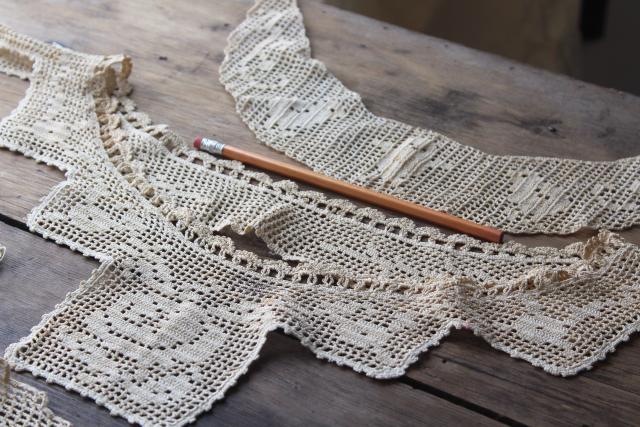 antique crochet lace yokes, turn of the century vintage heirloom sewing trim for dresses or whites