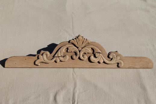 antique crown molding pediment w/ carved wood scroll applique, reclaimed vintage mirror or picture frame