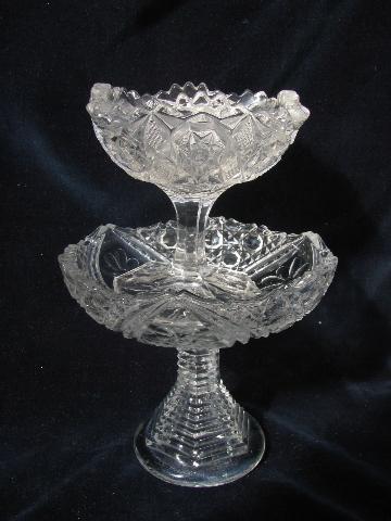 antique cut pattern pressed glass, vintage comport bowl & pedestal dish