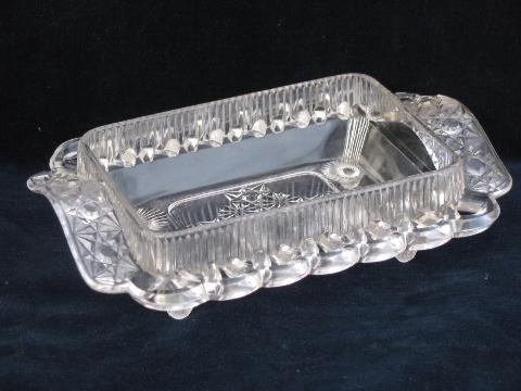 antique daisy & button pattern pressed glass 1 lb butter block dish, EAPG vintage