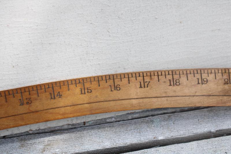 antique drafting tool, brass tipped wood measure slope shape ship curve vintage industrial