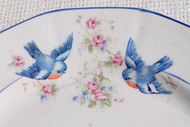 antique early 1900s vintage china plate For a Good Baby w/ bluebirds of happiness
