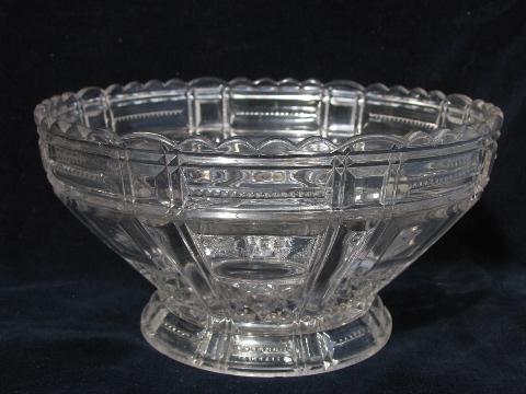 antique early century vintage pressed glass fruit or salad bowl, pleated bands