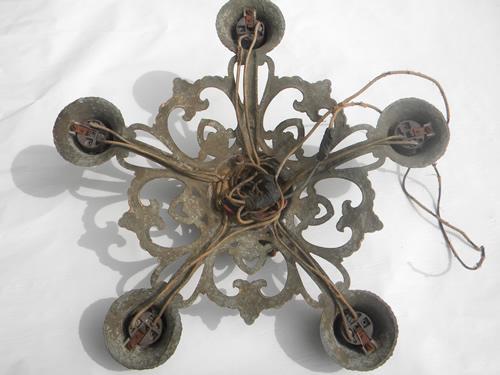 antique electric ceiling light or hanging lamp, ornate cast metal, circa 1910